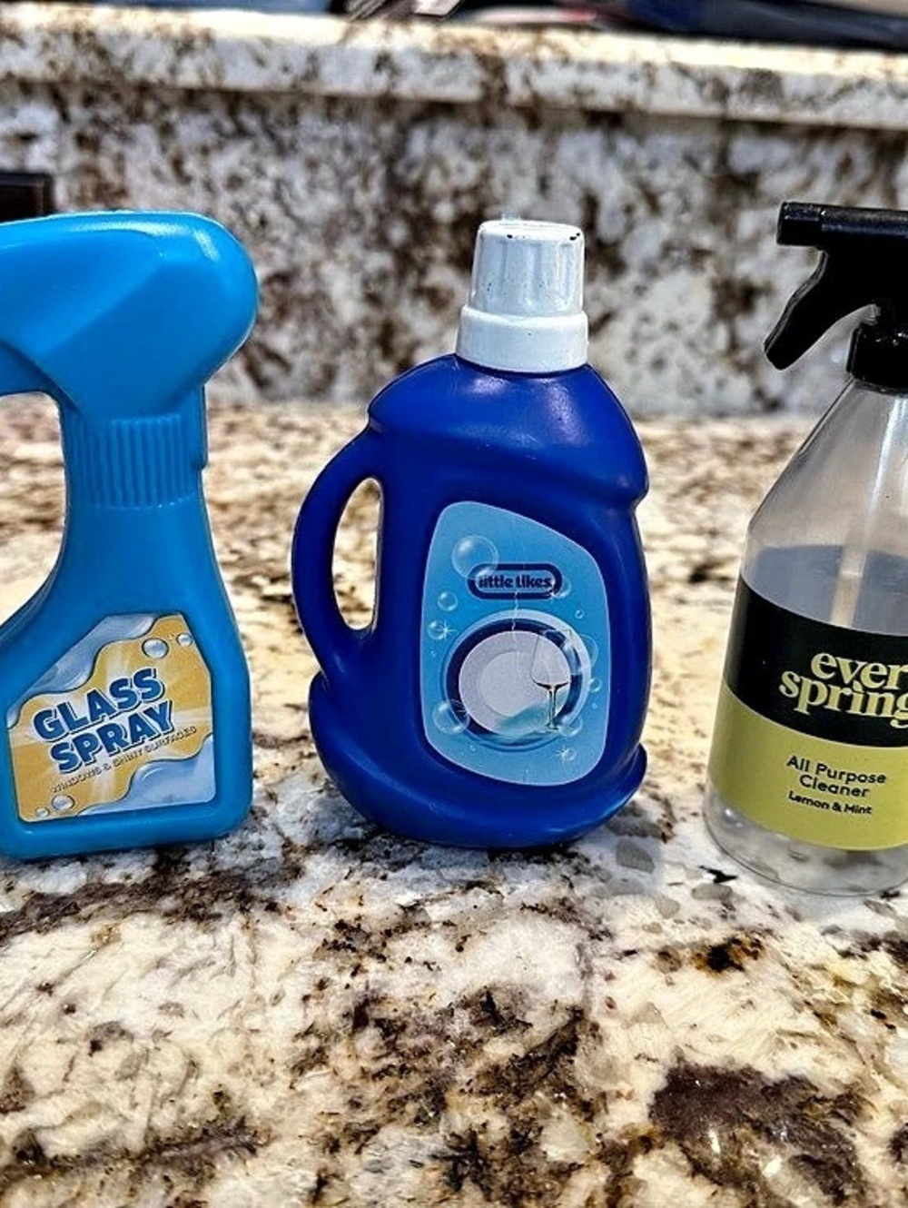 Kids pretend play lot of 3 Cleaning Spray Bottle Set Blue little tikes